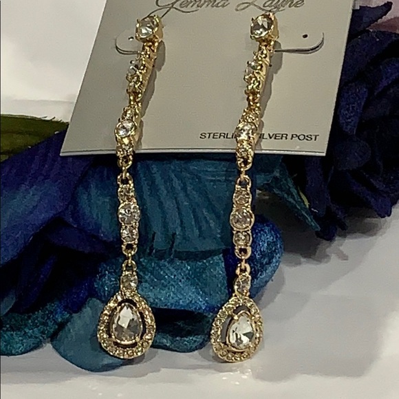 Gemma Layne Long Drop Rhinestone 925 Post Earrings - Picture 6 of 6